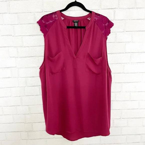 Torrid Wine Lace Inset Sleeveless Lightweight Blouse Women's Plus Size 3X - Picture 2 of 7
